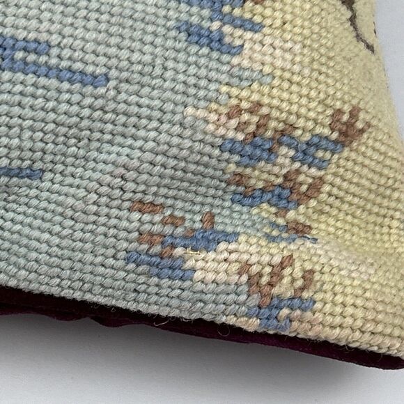 Vintage Wintry Scene Wool Needlepoint Carolers Pillow Christmas Ice Skating - Picture 9 of 12